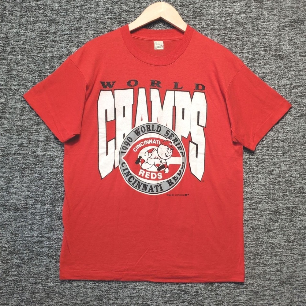 Vtg 1990 Cincinnati Reds World Series Champs Shirt XL Single Stitch Screen Stars